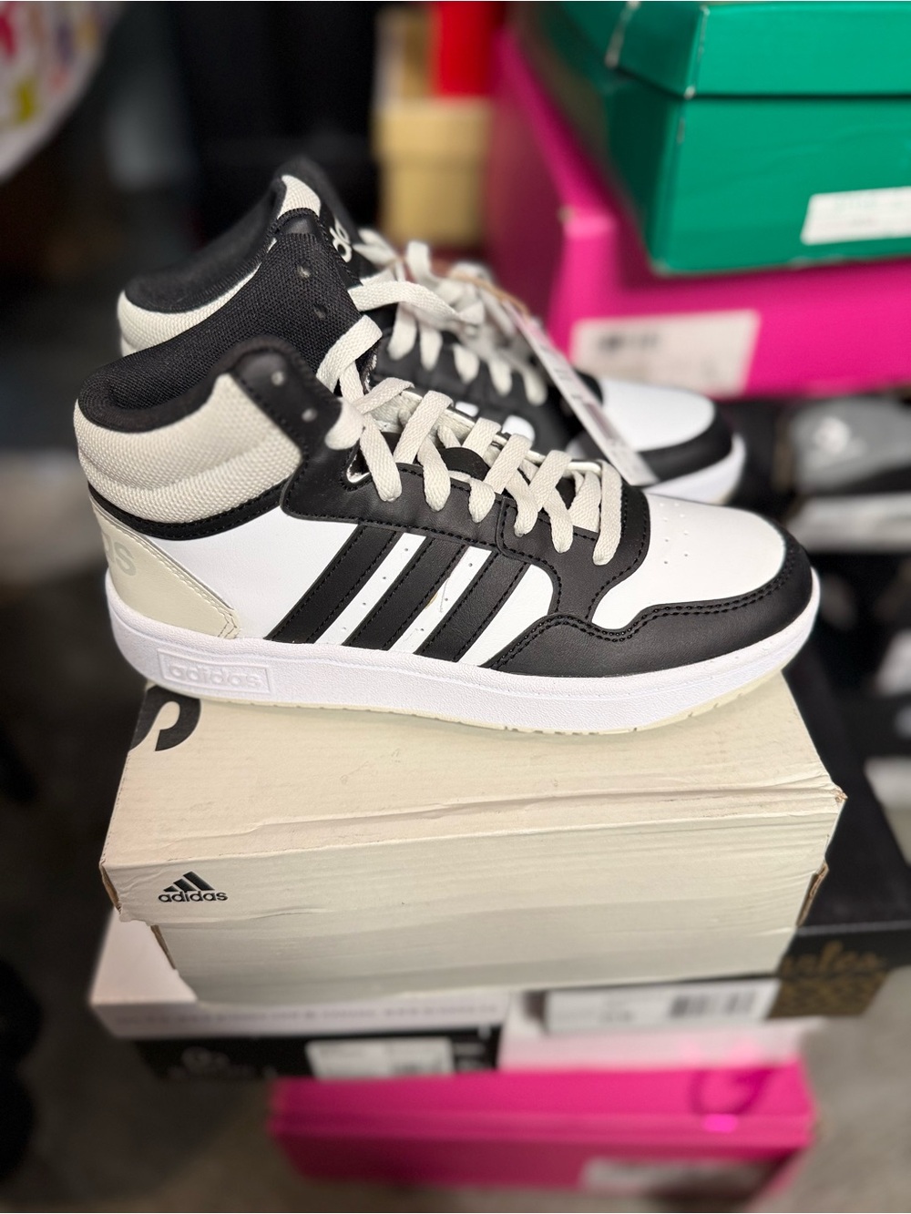 New Kids Adidas Hoops Mid Black and White Mid-Top Basketball Sneakers